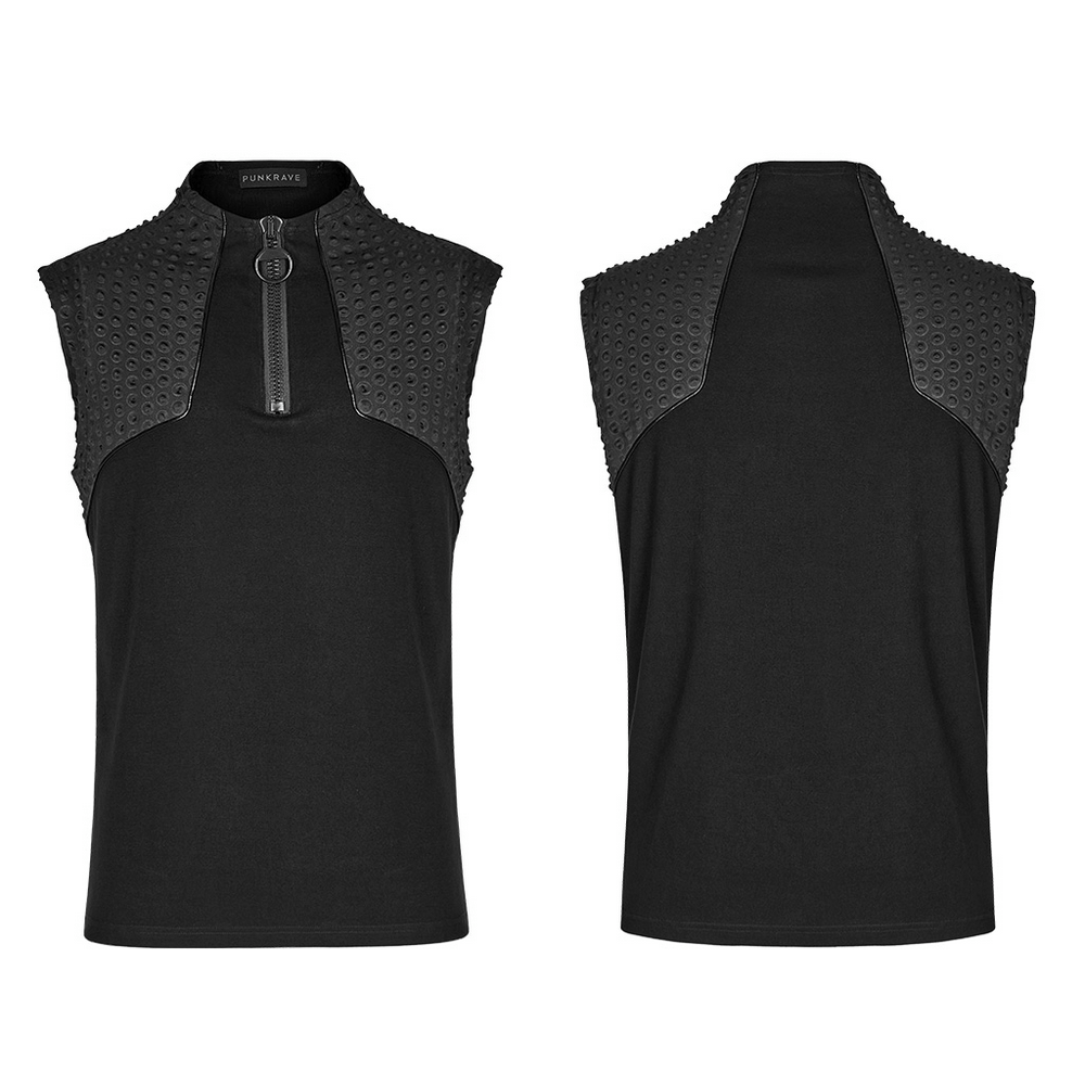 Cyberpunk sleeveless top featuring textured fabric and bold chunky zipper for a futuristic style.