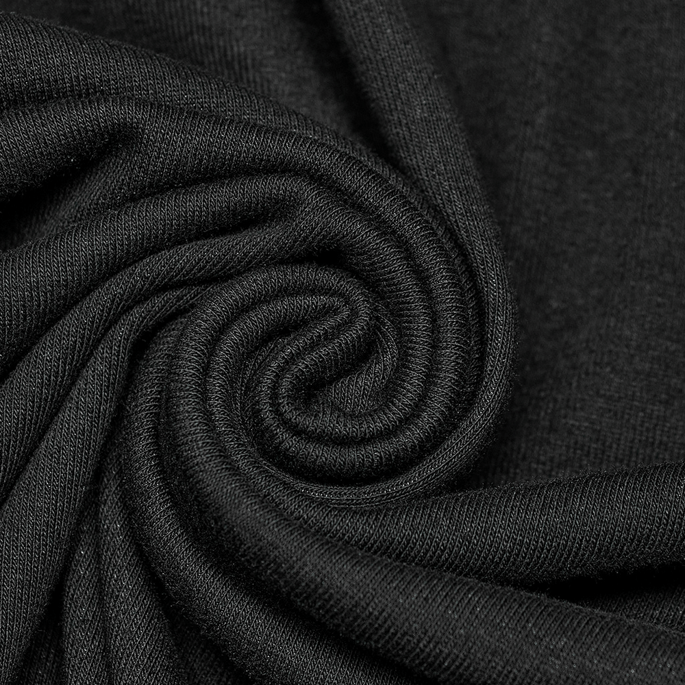 Close-up of luxurious black textured fabric, showcasing its soft and stretchy quality perfect for cyberpunk fashion.
