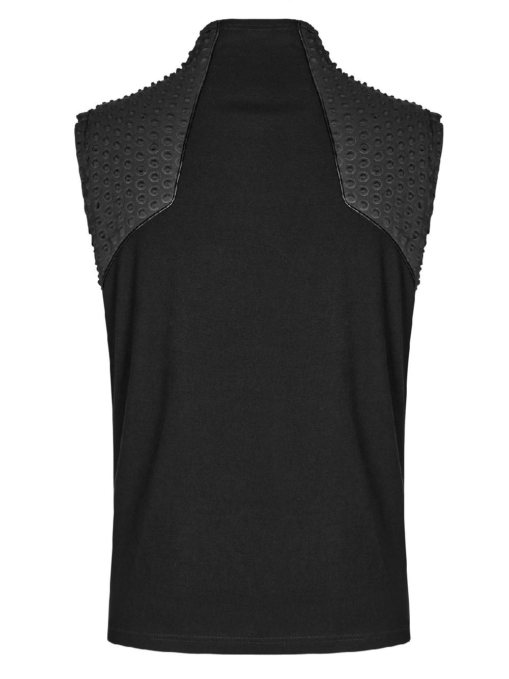 Back view of a Cyberpunk sleeveless top featuring textured fabric and unique shoulder design.