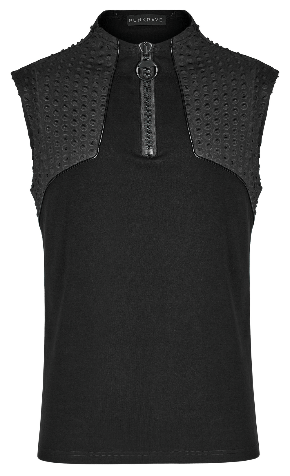 Cyberpunk Sleeveless Top with Textured Fabric and Chunky Zipper - HARD'N'HEAVY