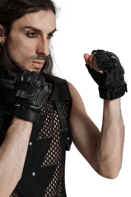 Cyberpunk Spiked Armored Gloves with Hard Shell Protection