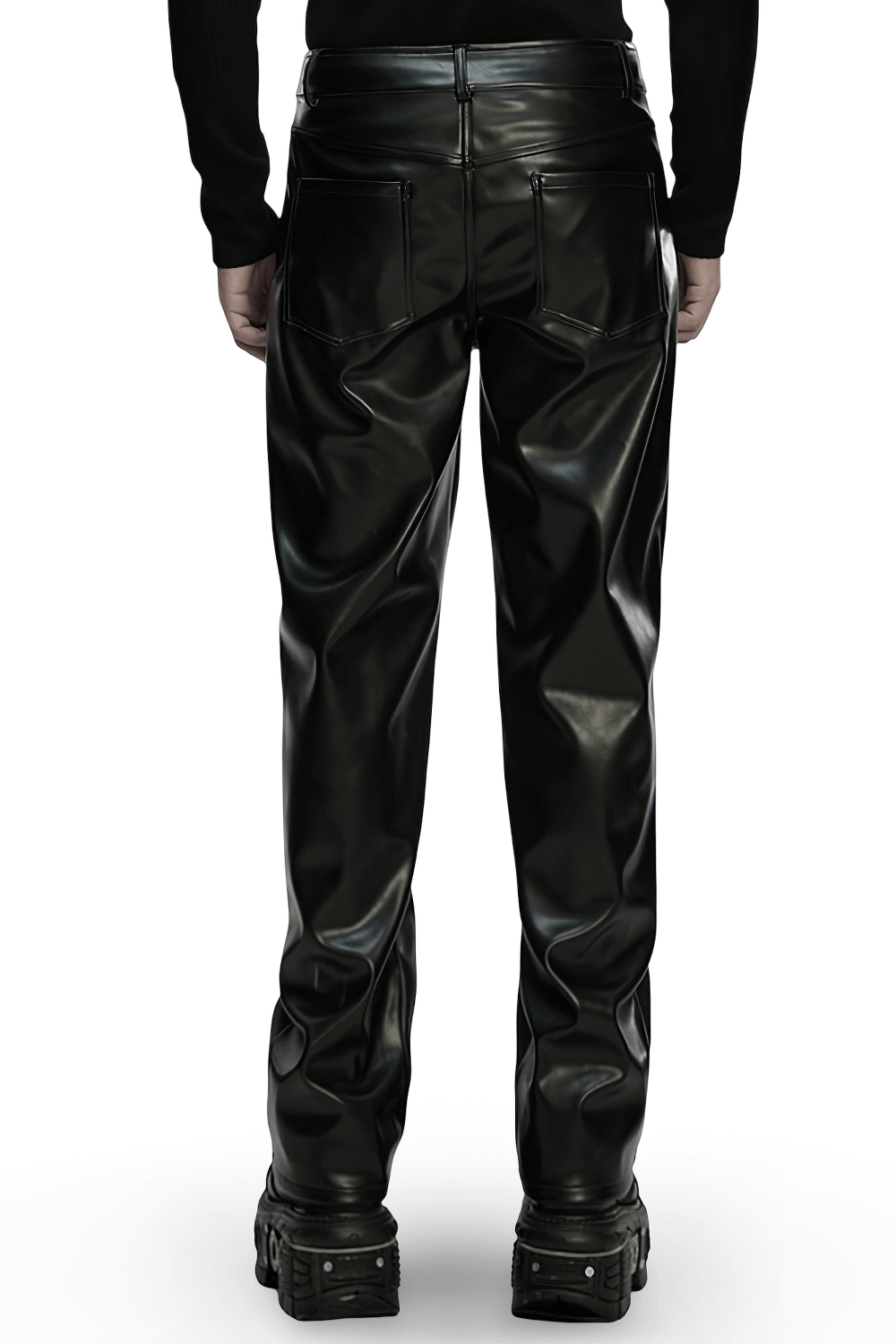 Cyberpunk Straight Black Faux Leather Pants with Zippers - back view showcasing stylish design and fit.