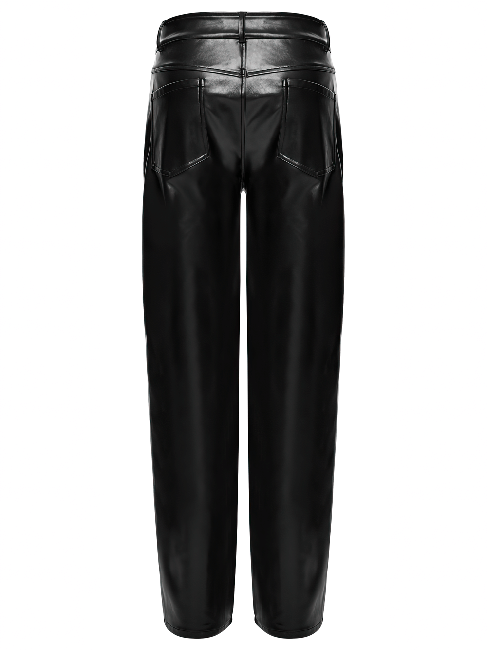 Cyberpunk Straight Black Faux Leather Pants with Zippers showcasing the back design and oversized pockets.