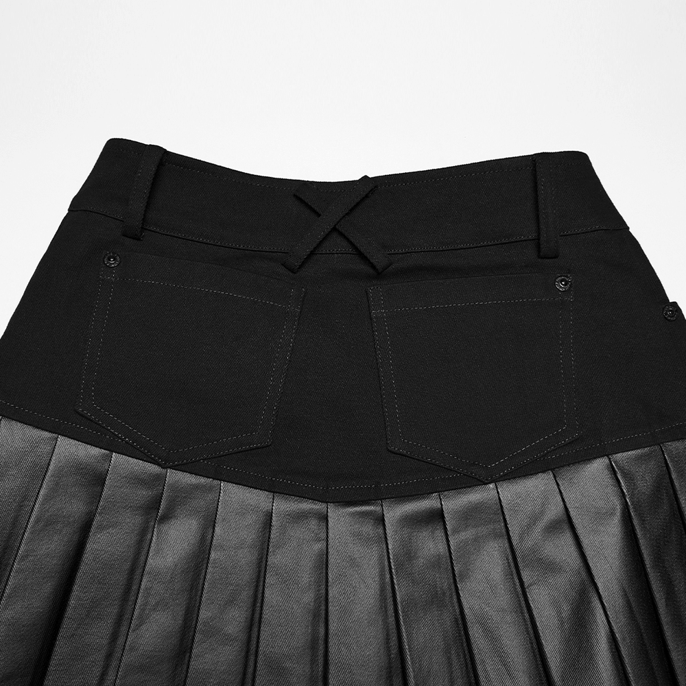 Cyberpunk Streetwear Buckle Pleated Skirt with Straps back view showing pleated design and functional pockets.