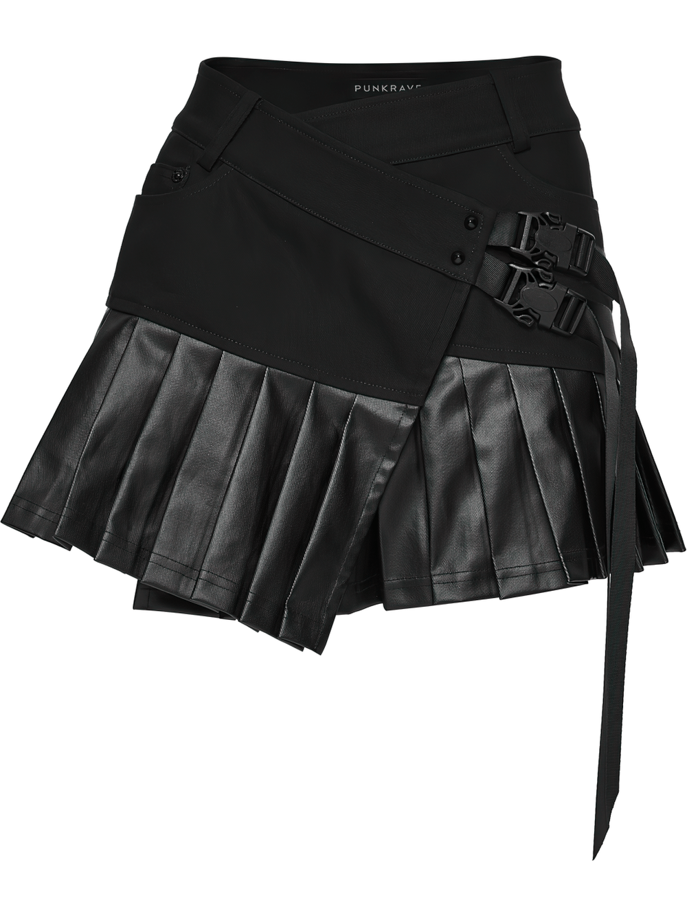 Cyberpunk Streetwear Buckle Pleated Skirt with Straps featuring a bold pleated design and stylish buckles.