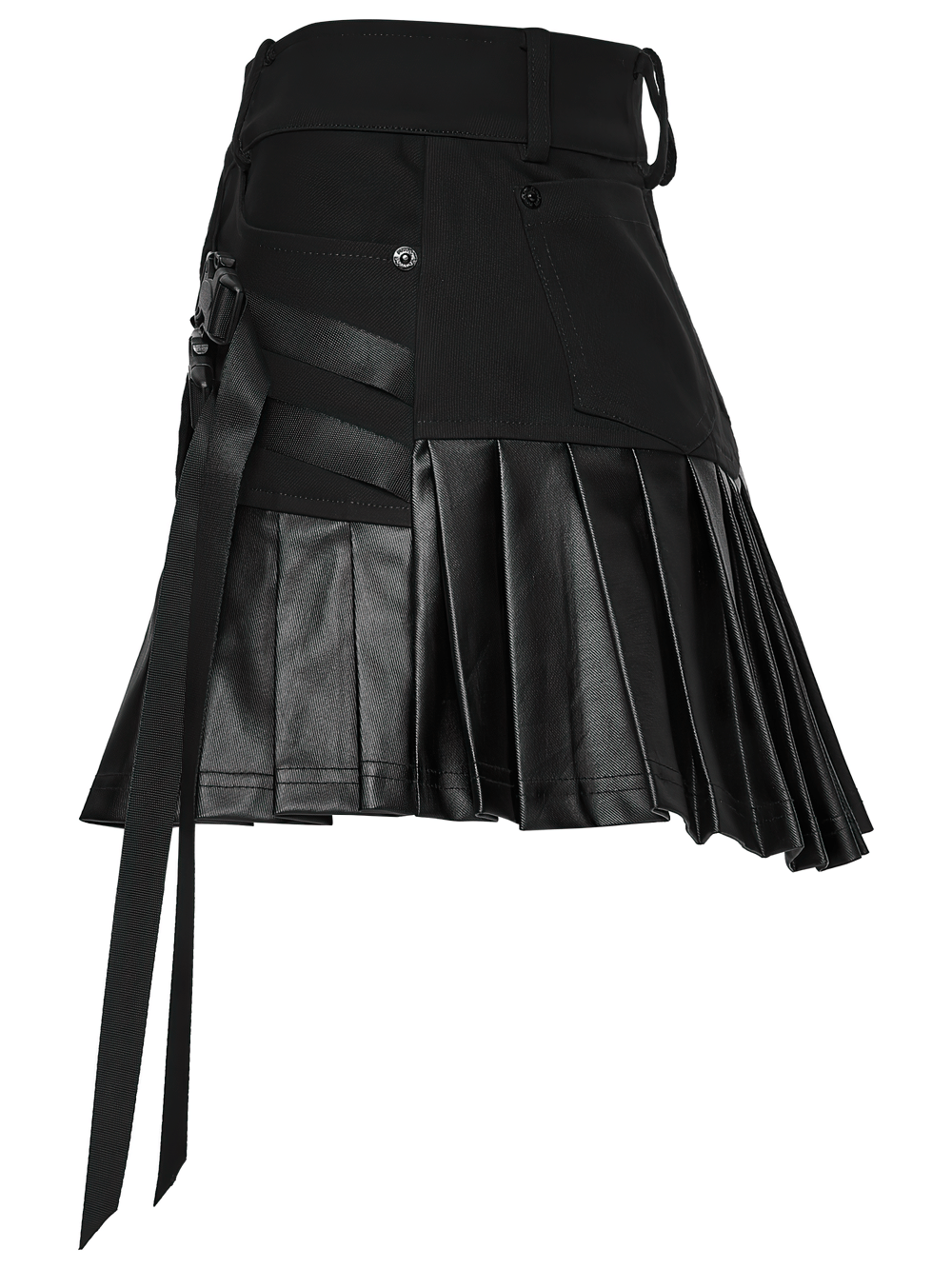 Cyberpunk Streetwear Buckle Pleated Skirt with Straps showcasing bold pleated design and edgy buckle details.