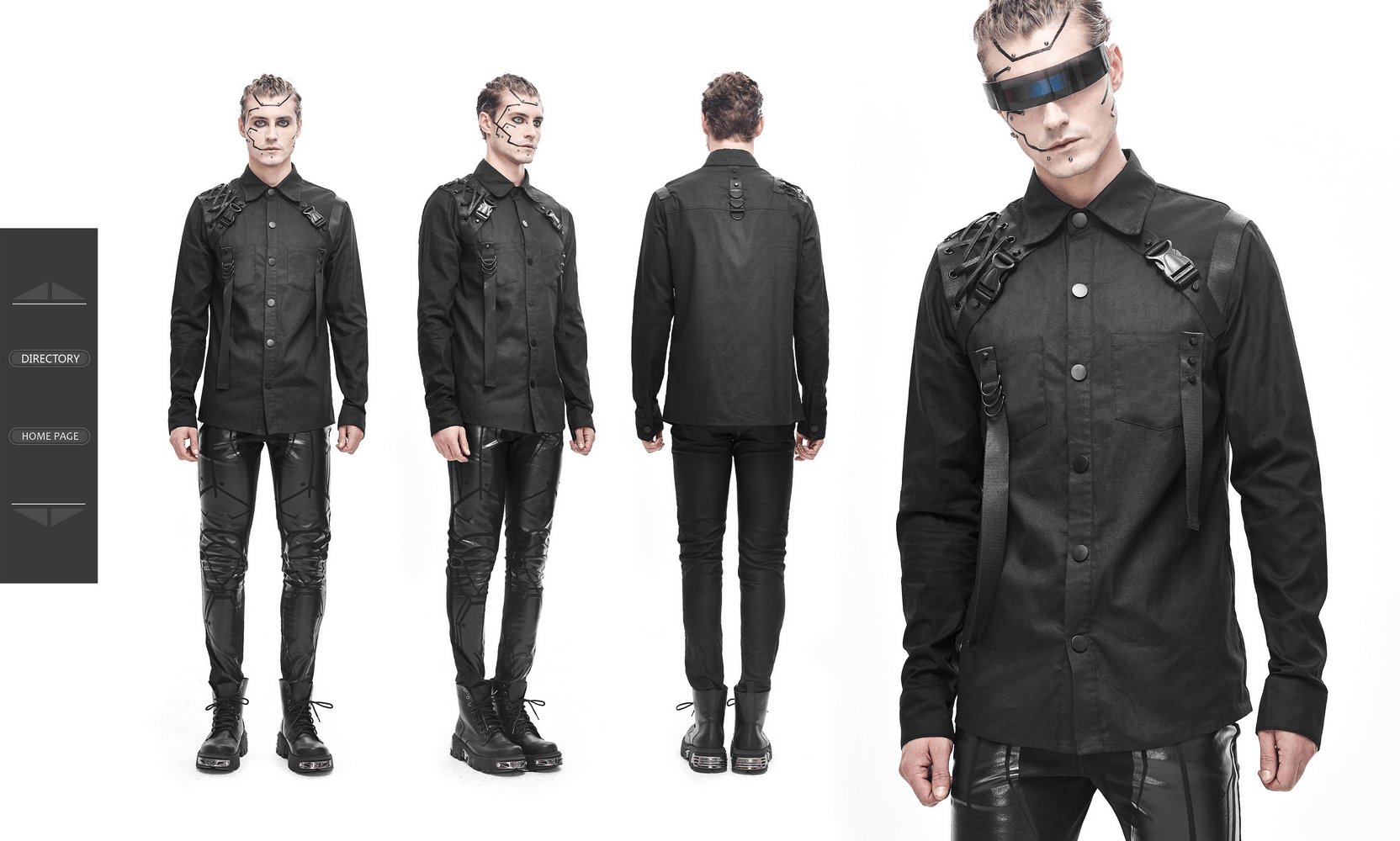 Cyberpunk Style Mens Long Sleeve Shirt / Comfortable Black Shirt with Straps - HARD'N'HEAVY