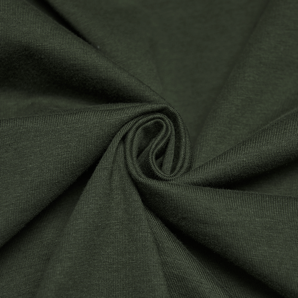 Cyberpunk T-shirt with Mesh Detailing and Rivets Loops fabric close-up in dark green textured fabric.