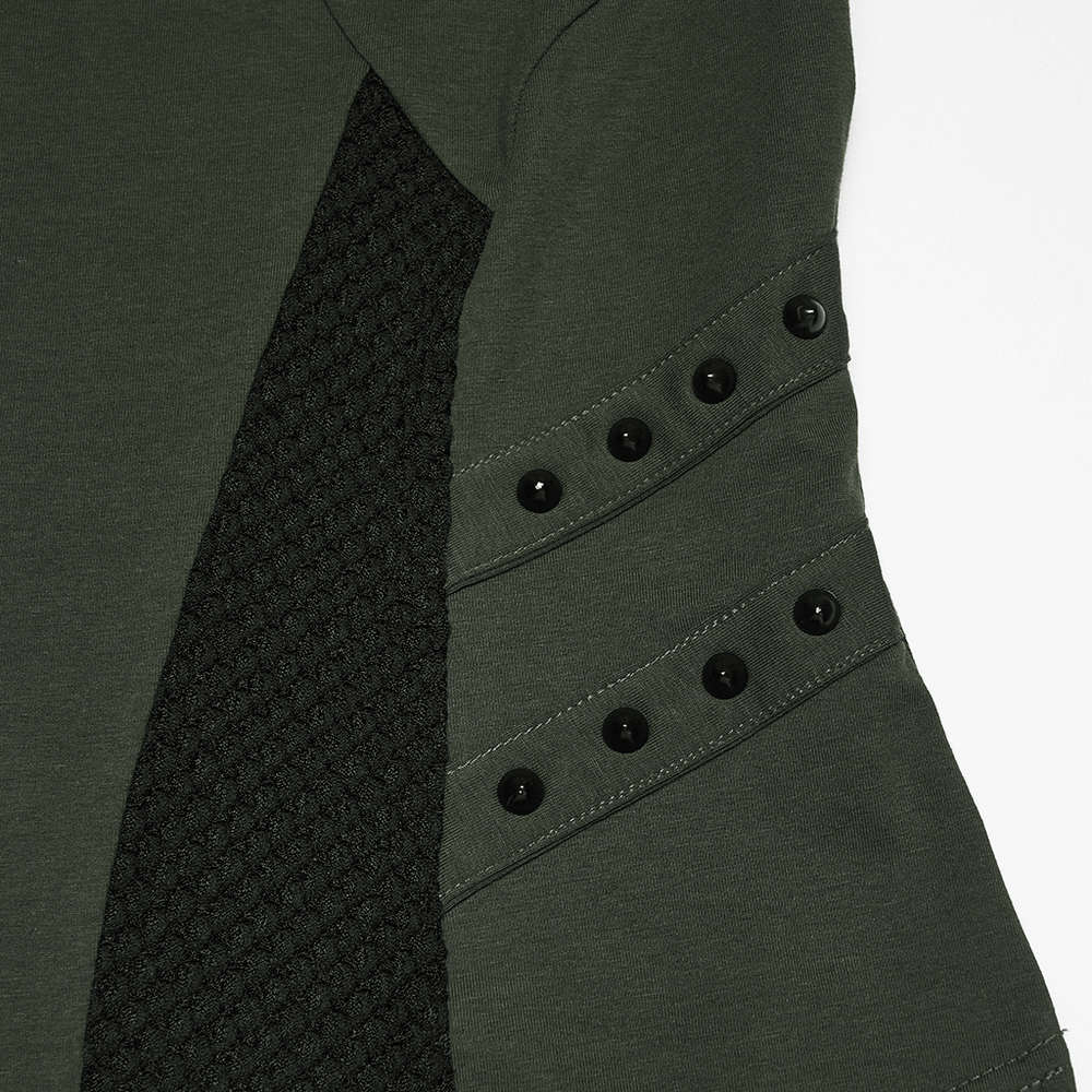 Close-up of Cyberpunk T-shirt with Mesh Detailing and Rivets Loops showcasing textured mesh and rivet accents.