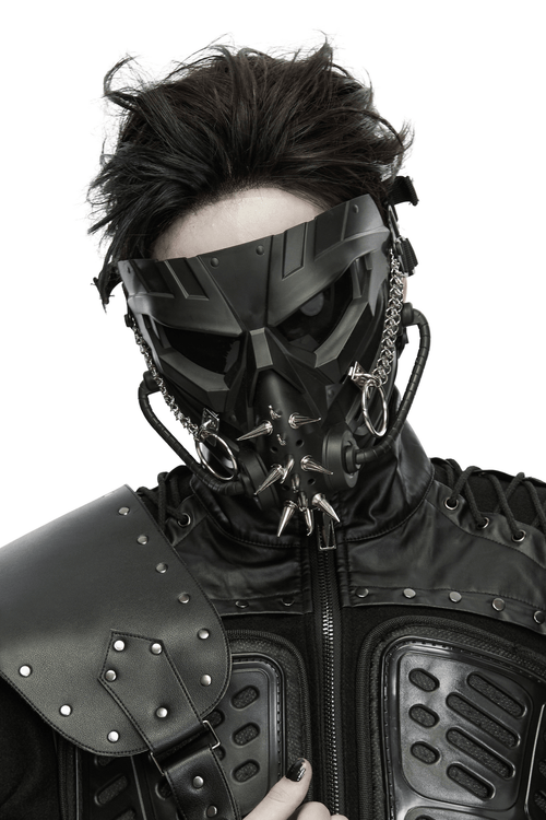 Taktische Cyberpunk-Gesichtsmaske mit Stachelkette und mechanischem Design
