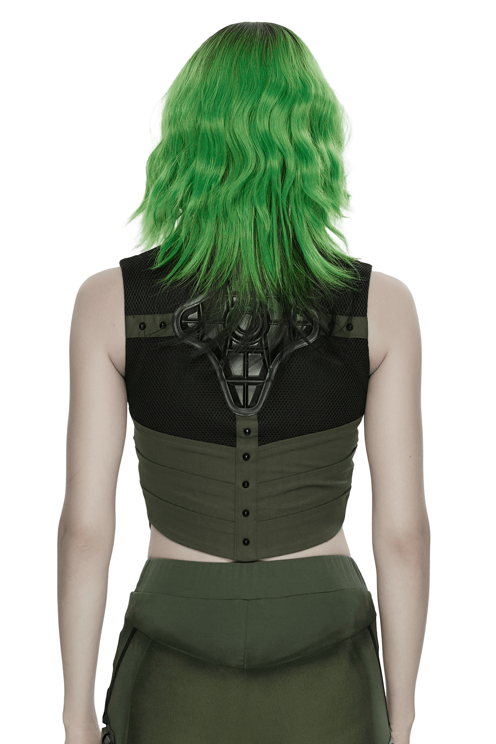 Back view of Cyberpunk Tactical Top with Mechanical Back Plate showcasing the unique mechanical design.