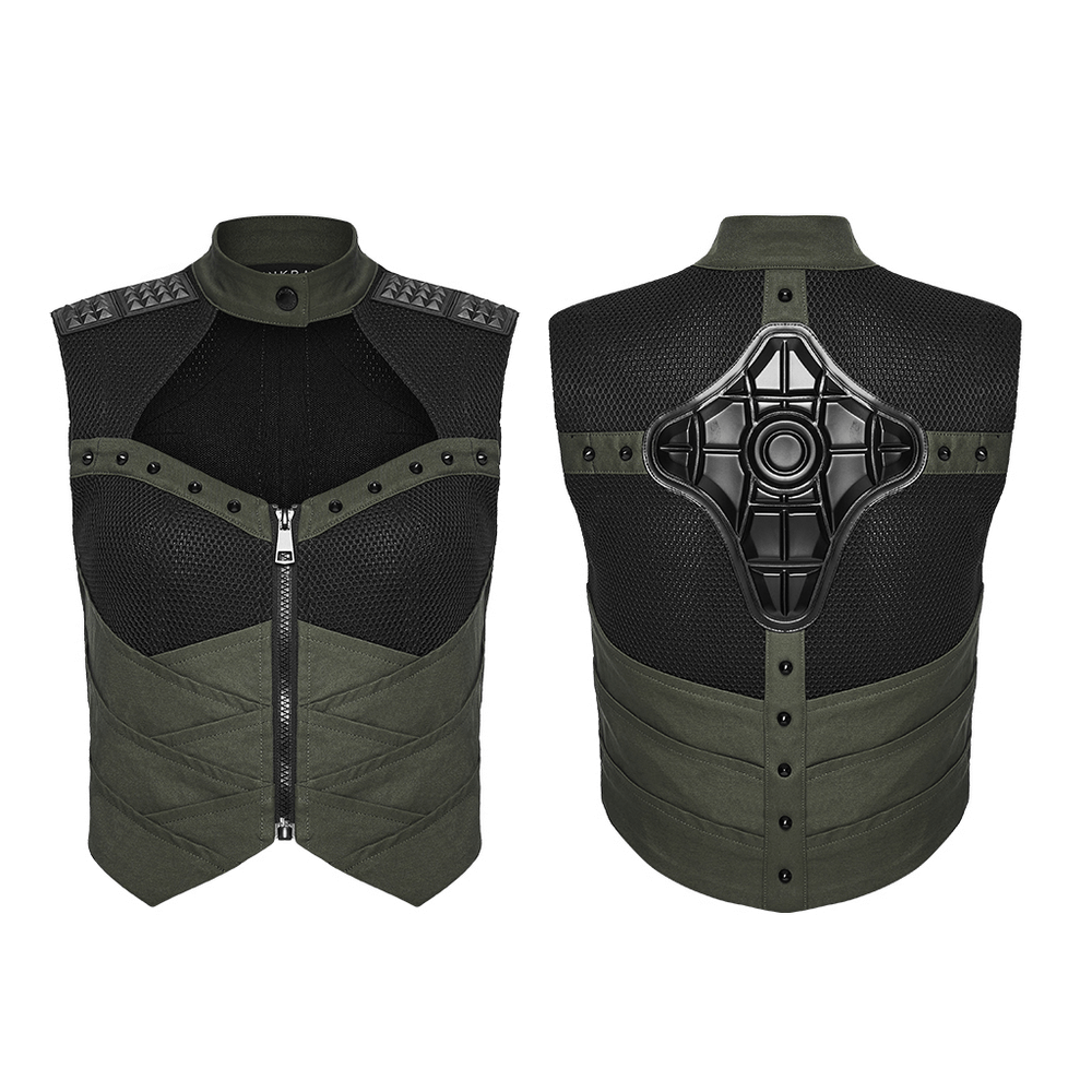 Cyberpunk Tactical Top with Mechanical Back Plate showcasing tactical armor and mechanical design, front and back view.