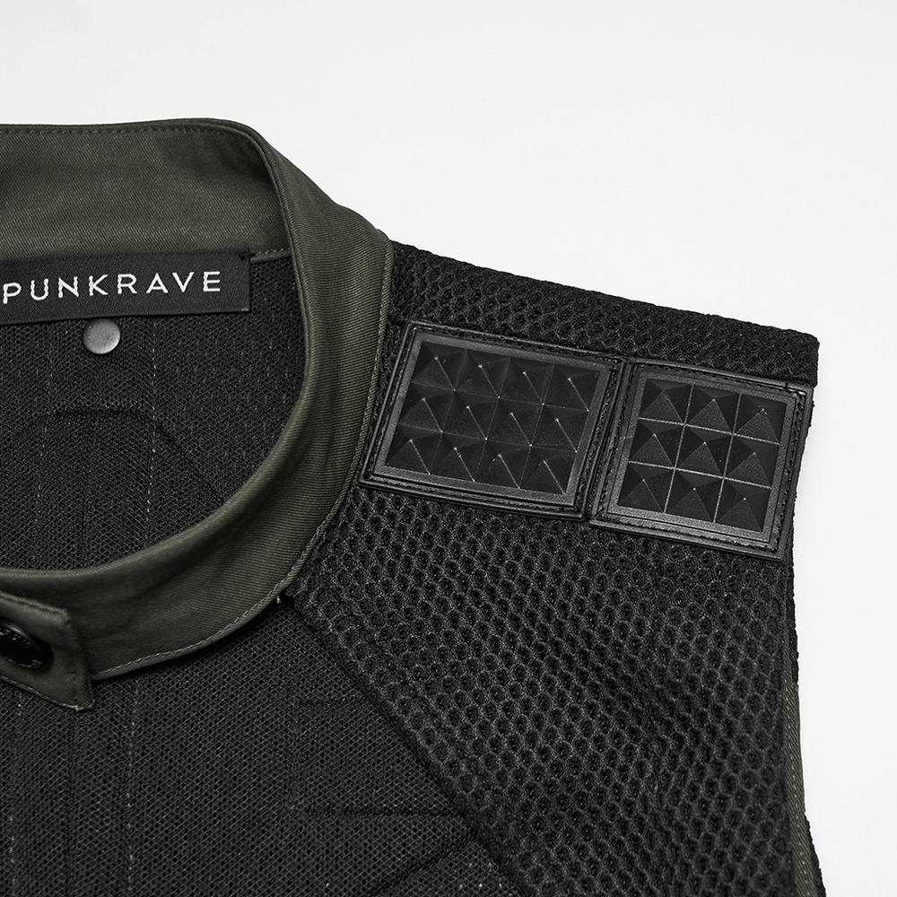 Close-up of Cyberpunk Tactical Top with Mechanical Back Plate showing textured shoulder details.