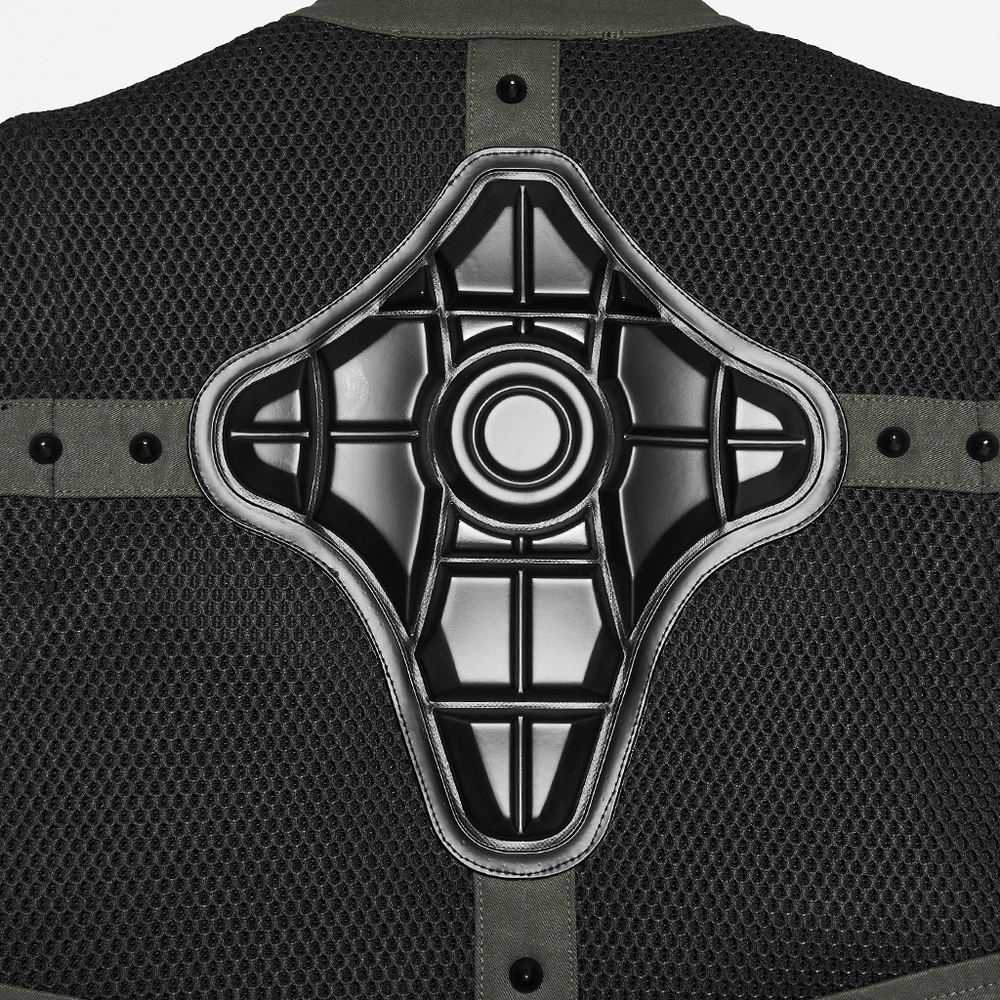 Detail of the back of the Cyberpunk Tactical Top with Mechanical Back Plate showcasing the mechanical structure.
