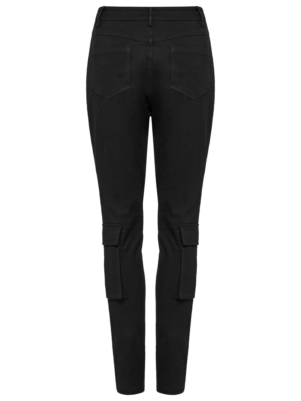 Back view of Cyberpunk tight trousers in black with calf pockets and stylish slim fit.