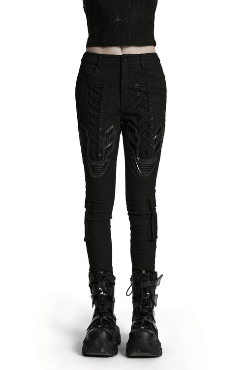 Cyberpunk Tight Trousers with Armor Patch and Drawstrings