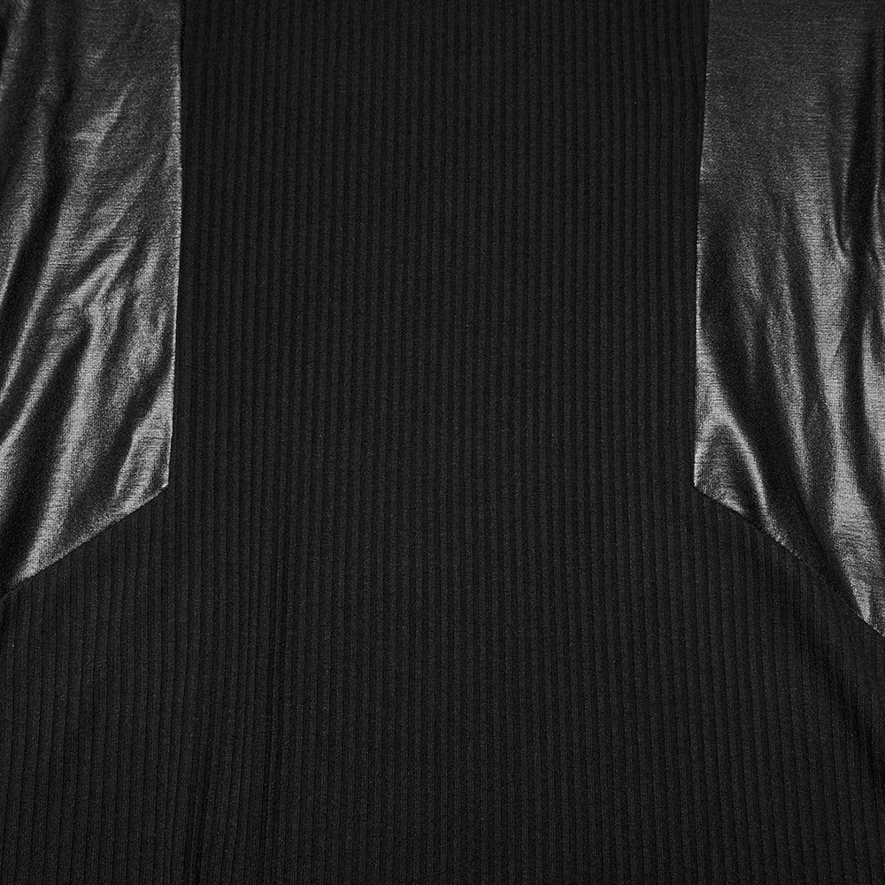 Close-up of the Cyberpunk Top with Metal Studs and Mesh Accents showcasing black ribbed fabric and leather look panels.