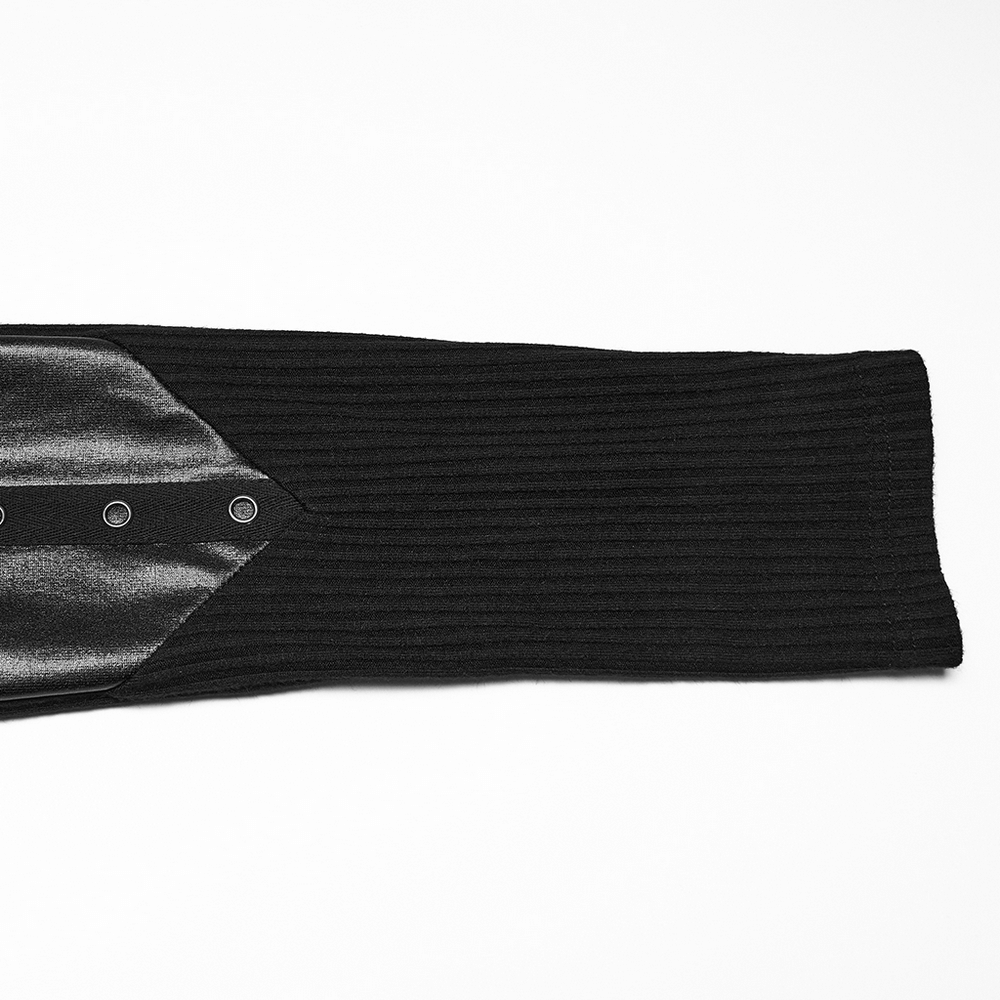 Close-up of sleeve detail featuring Cyberpunk Top with Metal Studs and Mesh Accents, showcasing ribbed fabric and rubberized panel.