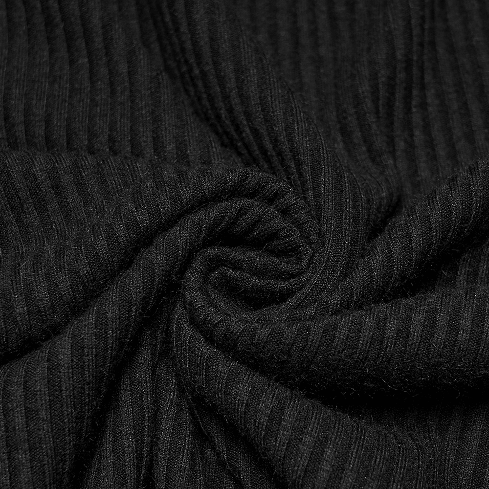 Close-up of black ribbed fabric highlighting the texture for the Cyberpunk Top with Metal Studs and Mesh Accents.