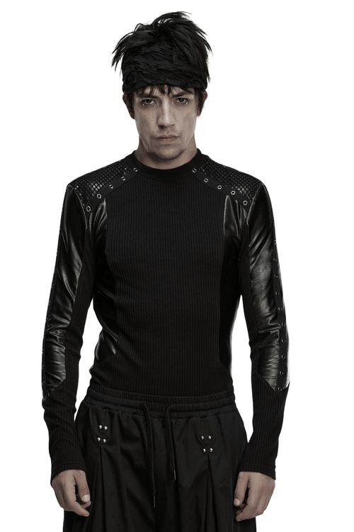 Cyberpunk Top with Metal Studs and Mesh Accents