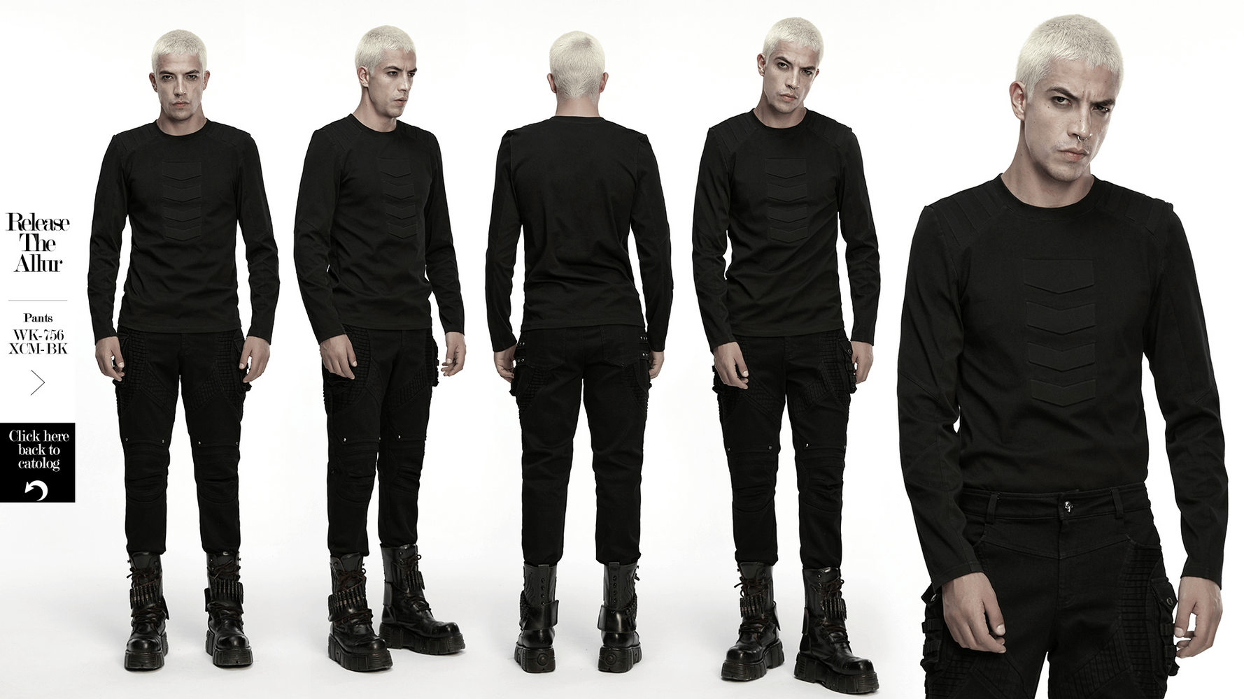 Cyberpunk Top with Structured Panels and Shoulder Detail features a black tactical long sleeve design with 3D paneling.