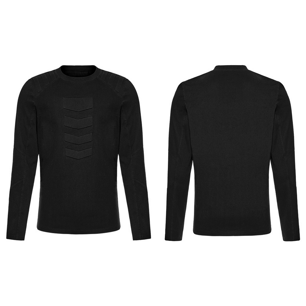 Cyberpunk Top with Structured Panels and Shoulder Detail in black with 3D panel design and sleek silhouette.