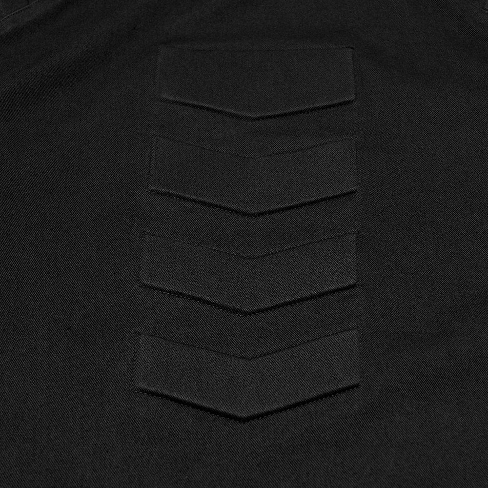 Cyberpunk Top with Structured Panels and Shoulder Detail showing structured black panel design.