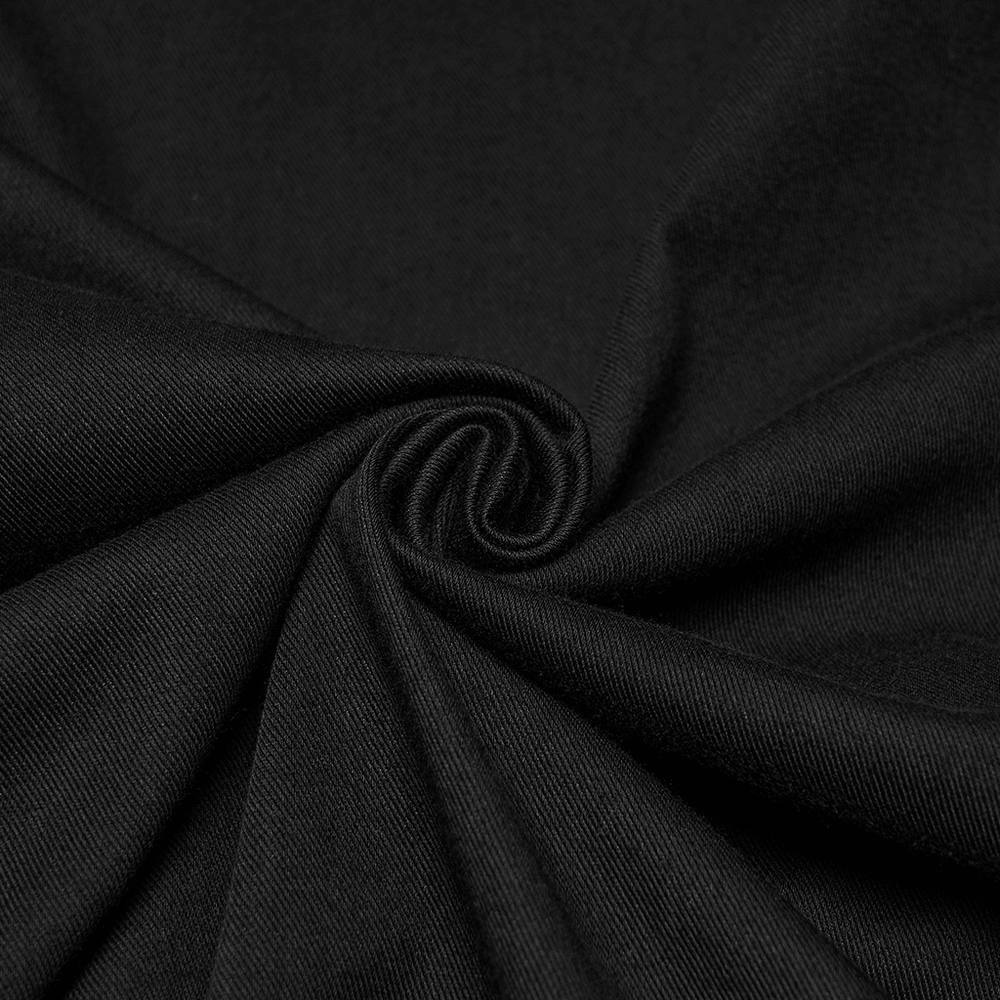 Cyberpunk Top with Structured Panels and Shoulder Detail in durable black denim-like fabric close-up.