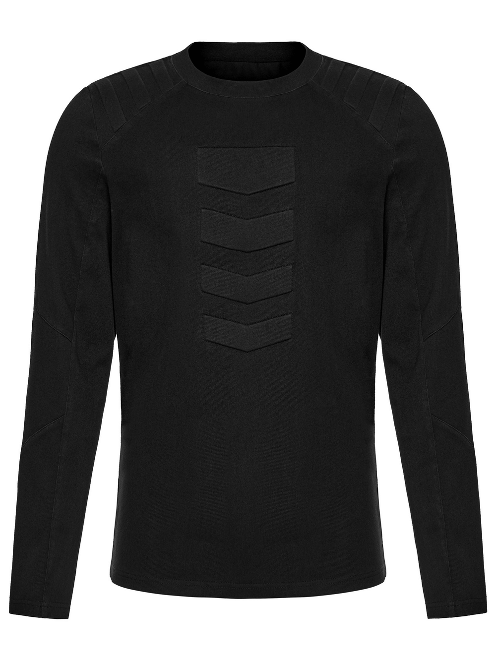 Cyberpunk Top with Structured Panels and Shoulder Detail - Black Tactical Long Sleeve with 3D Panel Design