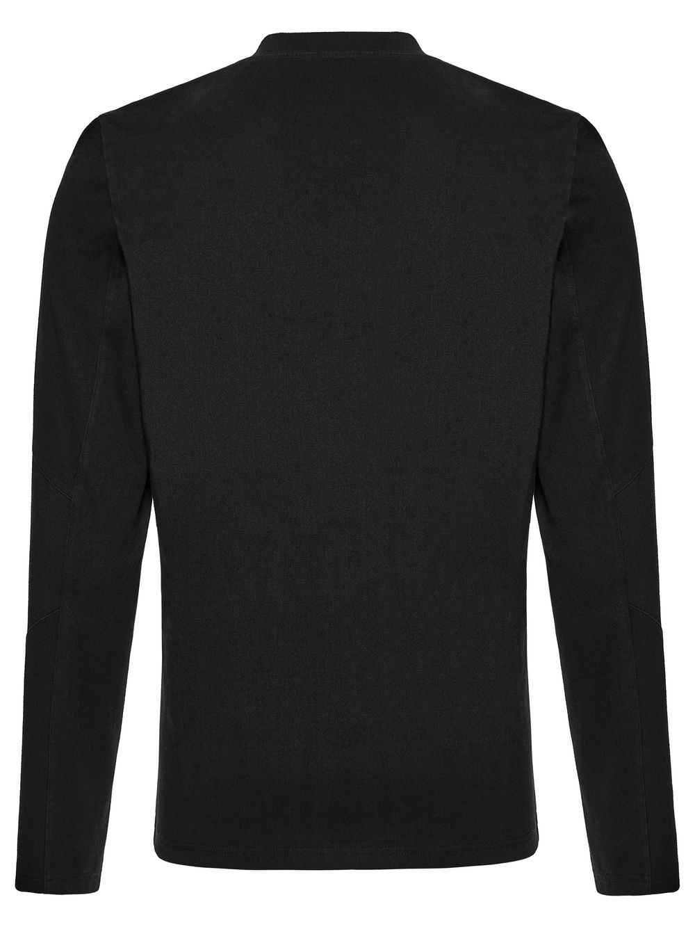 Black Tactical Long Sleeve Cyberpunk Top with Structured Panels and Shoulder Detail, showcasing a minimalist design.