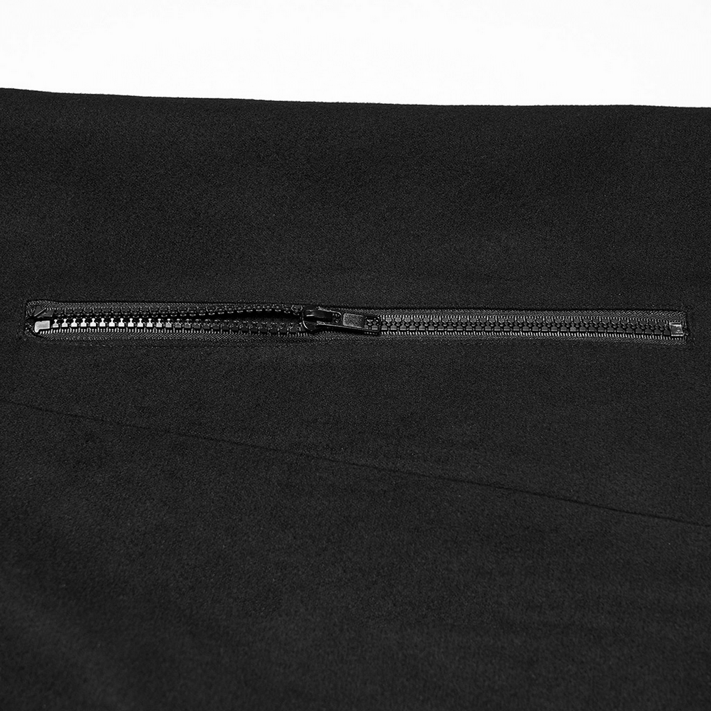 Close-up of zipper detail on the Cyberpunk Velvet Hooded Coat with Armor Shoulder Design.