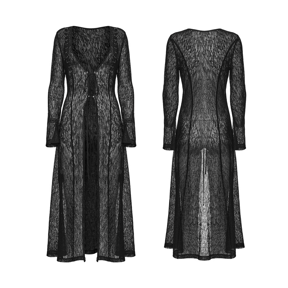Daily Sun Protection Cape with Sheer Gothic Drape in black sheer knit with side drawstrings, perfect for layering.