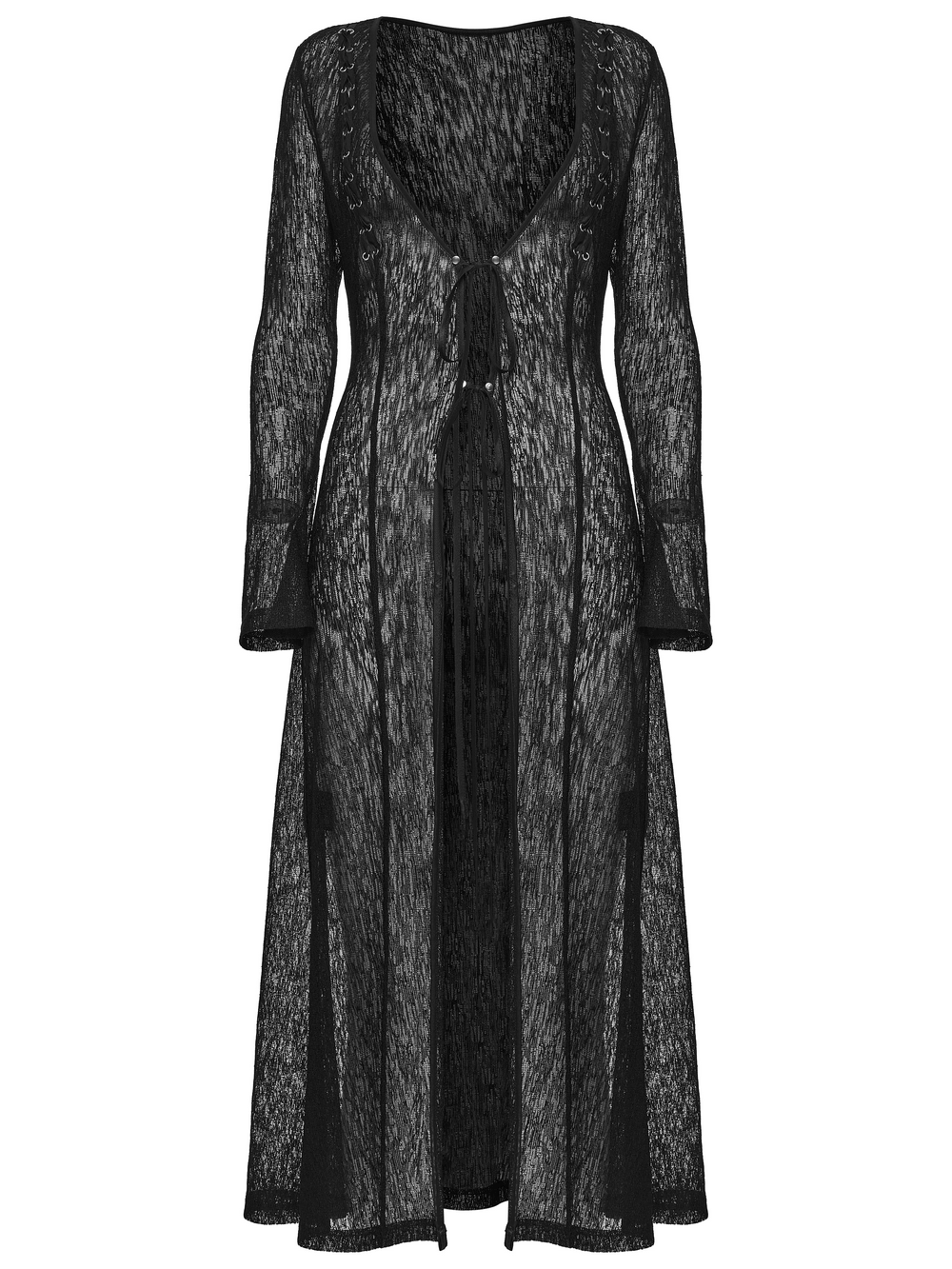 Daily Sun Protection Cape with Sheer Gothic Drape in black sheer knit, featuring side drawstrings and full length design.