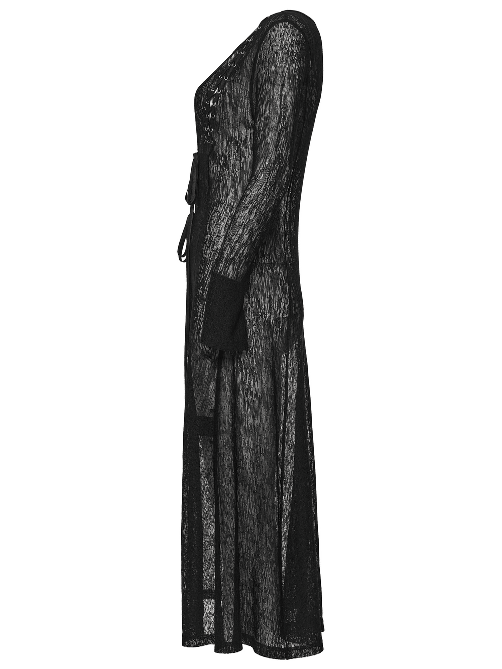 Daily Sun Protection Cape with Sheer Gothic Drape displayed from the side in black sheer knit.