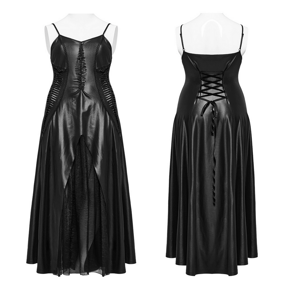 Daring Gothic maxi dress with hollow-out design and lace-up back, perfect for a dramatic night out.