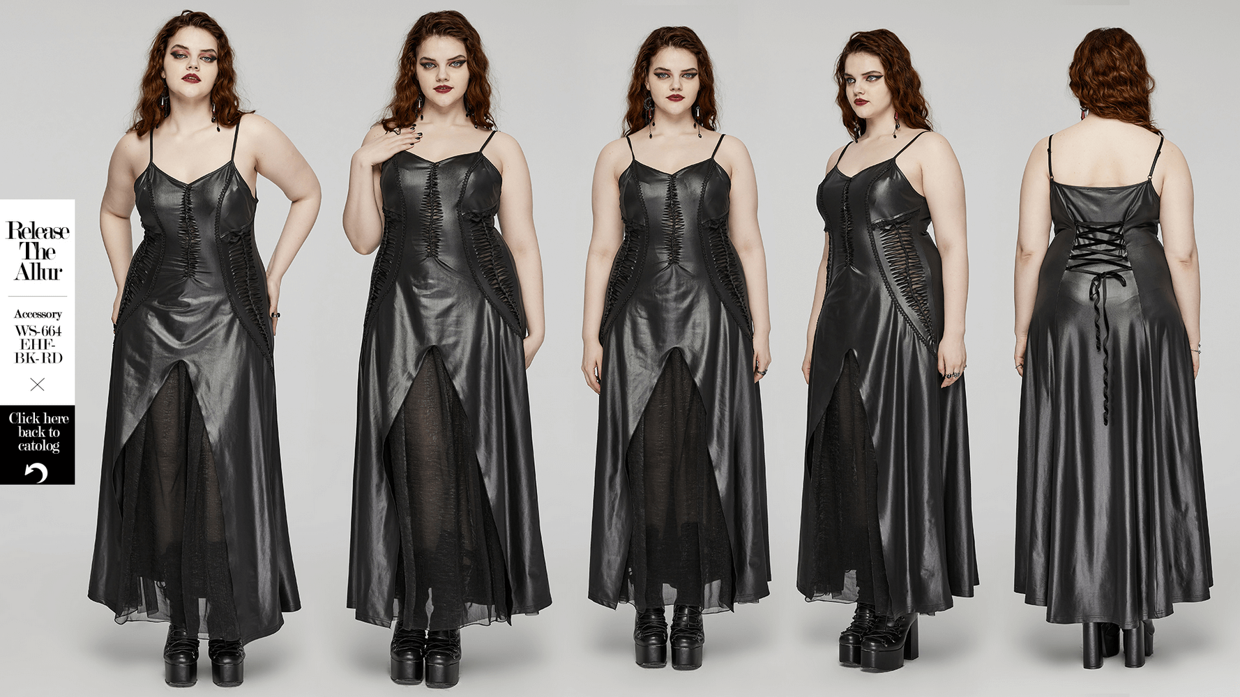 Daring Gothic maxi dress with straps and lace-up back, featuring a hollow-out design, perfect for a dark, edgy look.