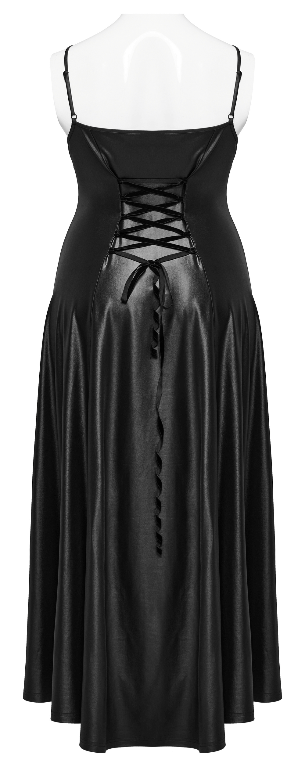 Daring gothic maxi dress featuring a lace-up back and flowing silhouette, perfect for a sexy dark look.
