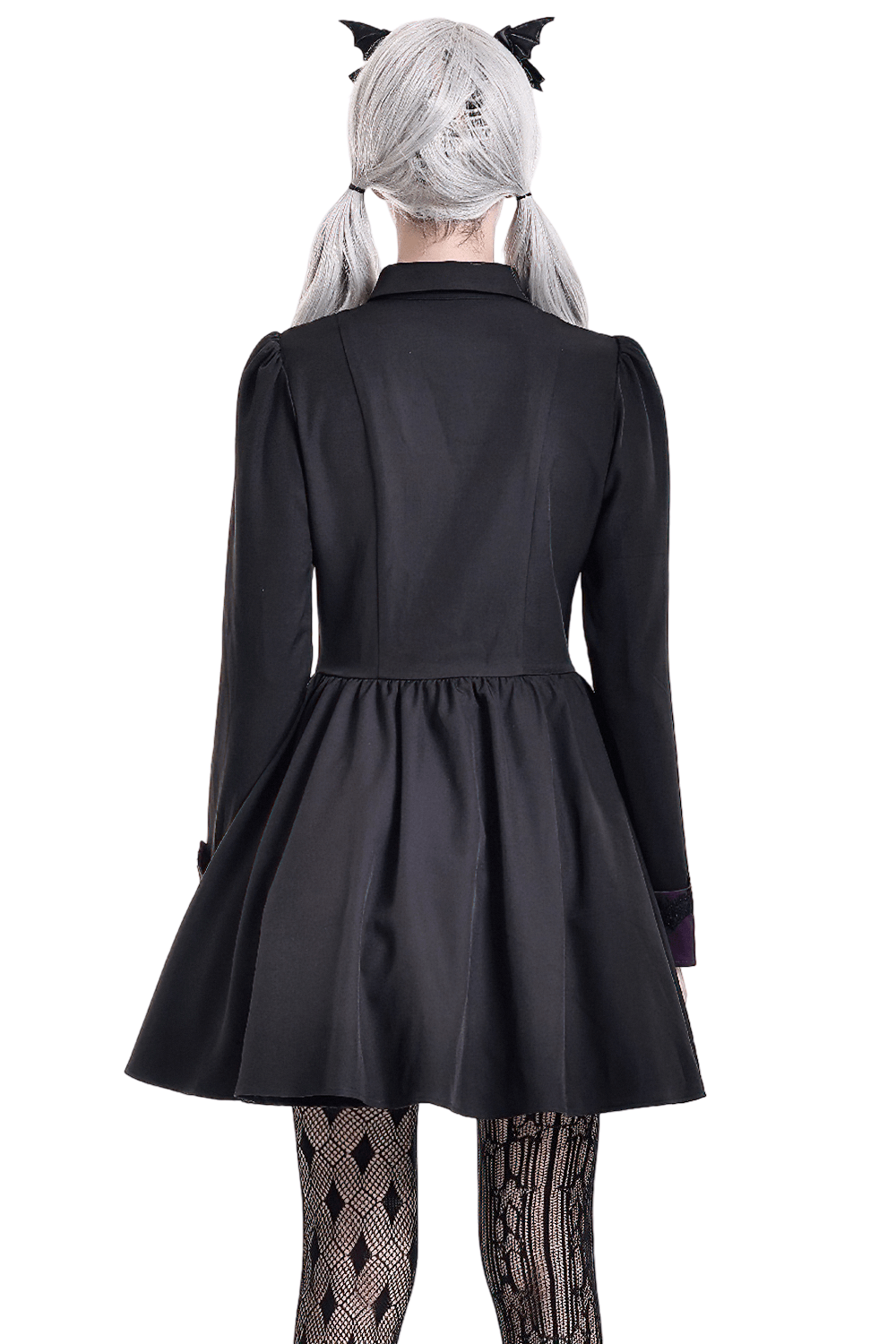 Dark Academia Button Front Dress with Purple Cuffs, Victorian gothic mini shirt dress with lace accents