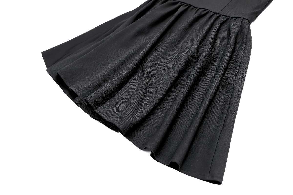 Dark Academia Button Front Dress with Purple Cuffs, black Victorian gothic mini shirt dress with flowing skater skirt
