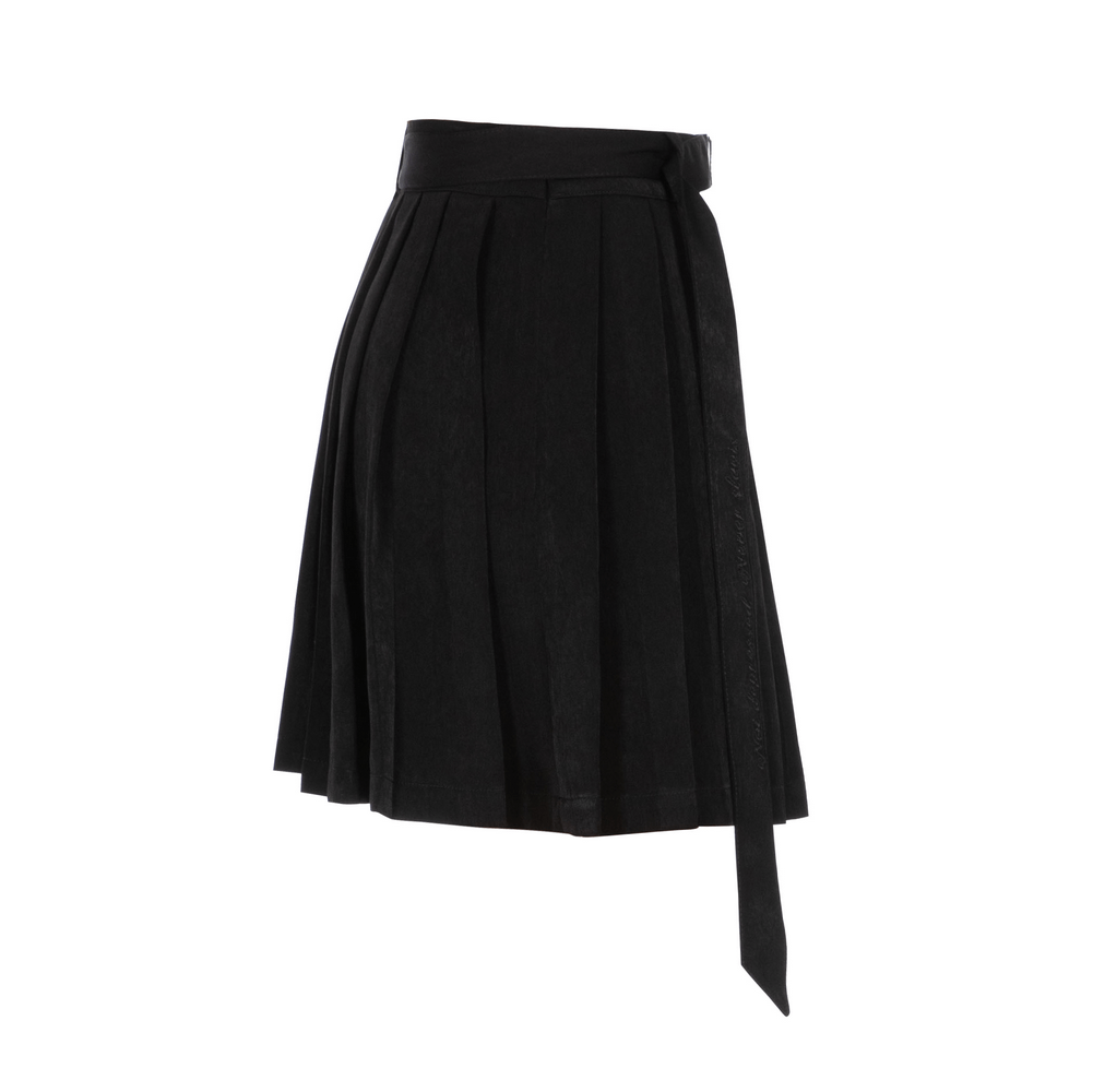 Dark Elegance Embroidered Belted Pleated Skirt with a stylish design and edgy buckle, perfect for Gothic Punk Rave fashion.