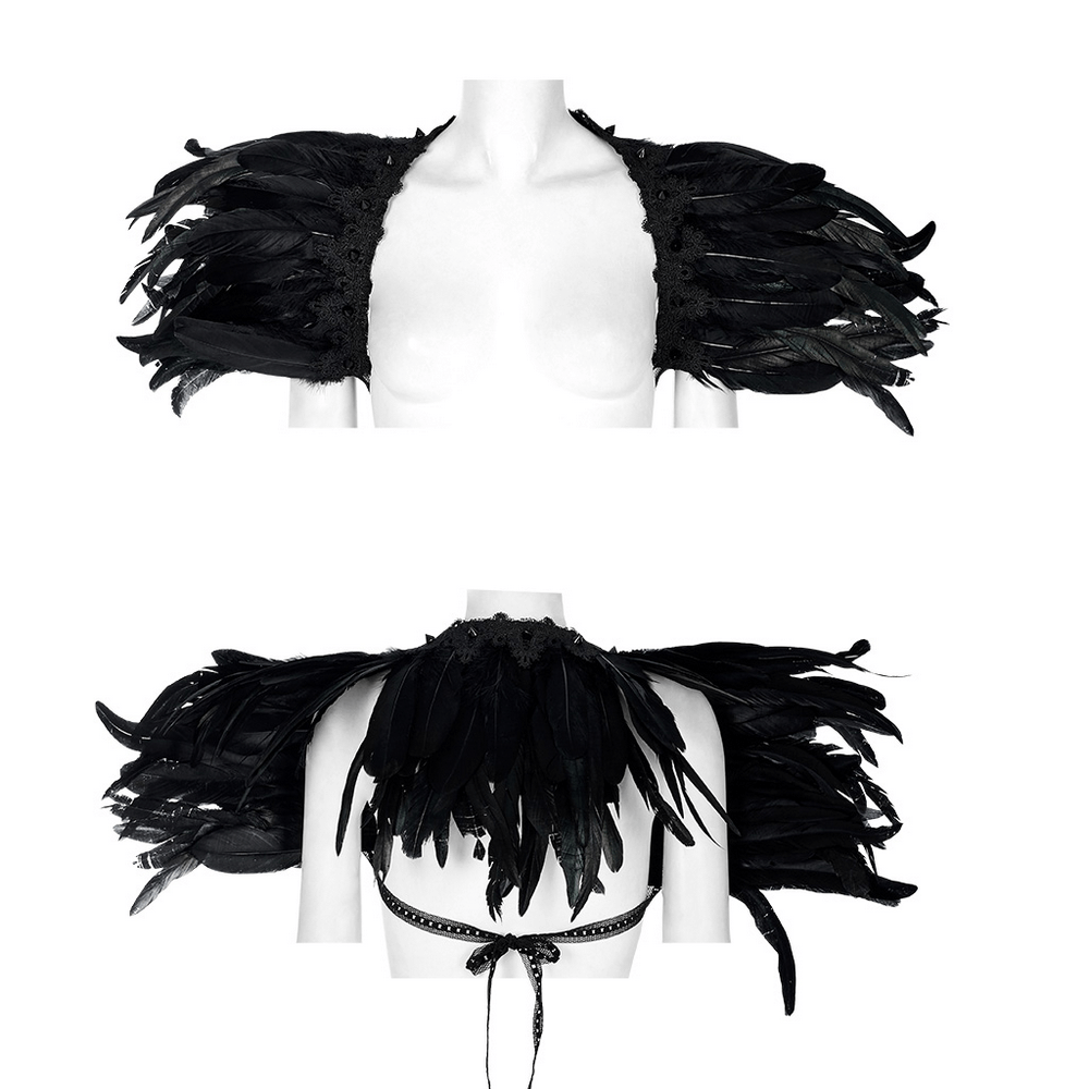 Dark Elegance: Real Feather Shoulder Accessory