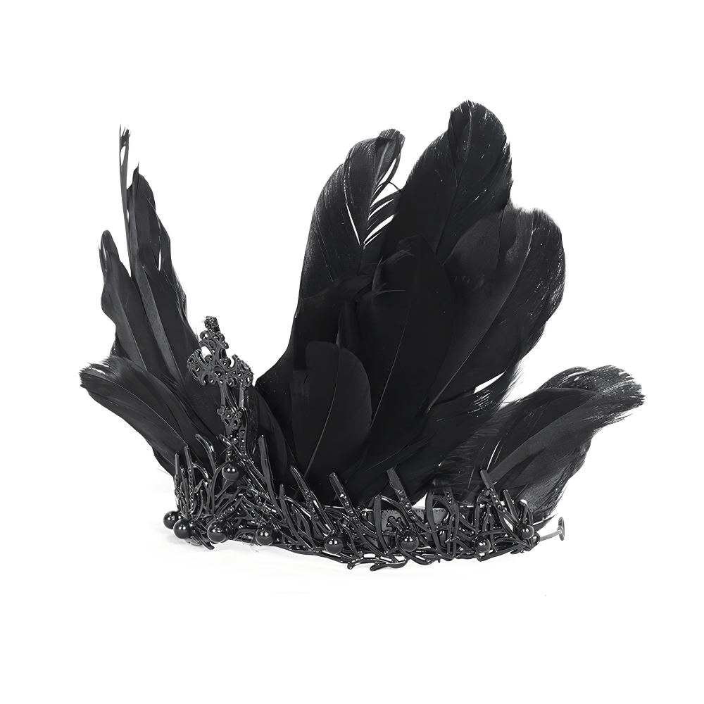Black feather gothic crown accessory for women, perfect for dark fantasy and cosplay looks.