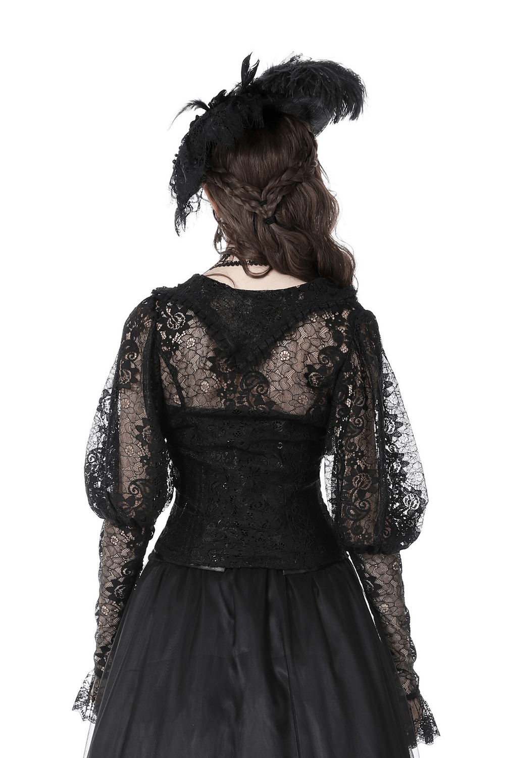 Dark Floral Lace Top Bell Sleeves Goth Romantic Blouse