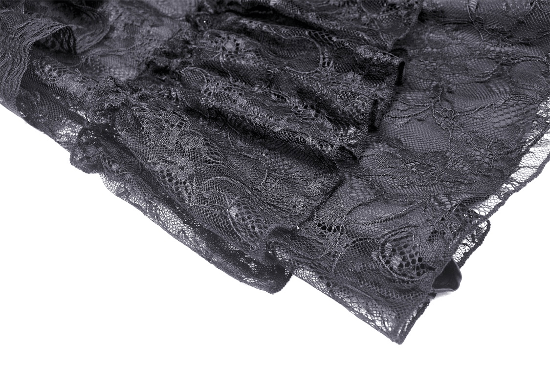Black lace fabric showcasing intricate floral patterns, perfect for a gothic-inspired maxi skirt.