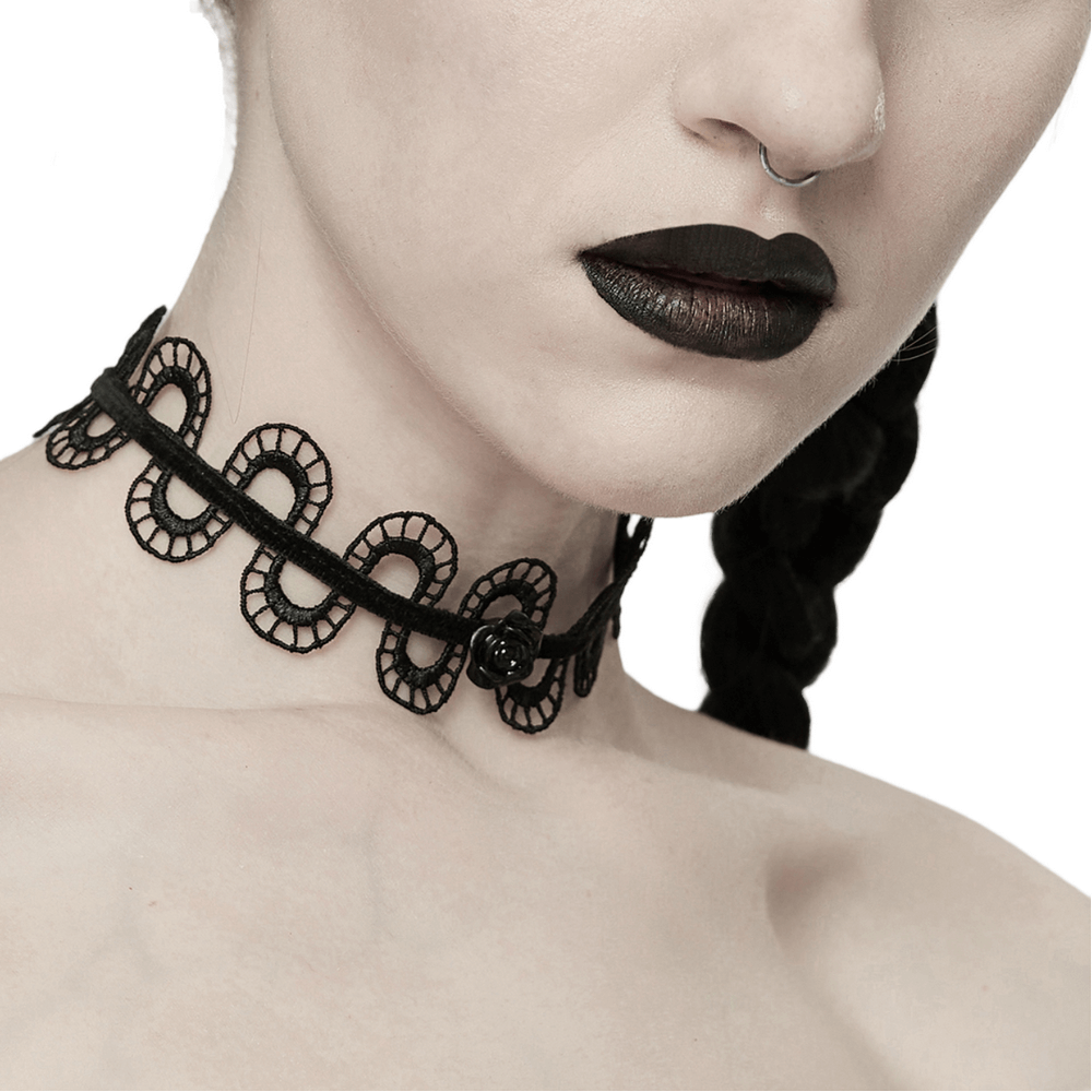 Dark Floral Snake Lace Choker Necklace for Gothic Style - HARD'N'HEAVY