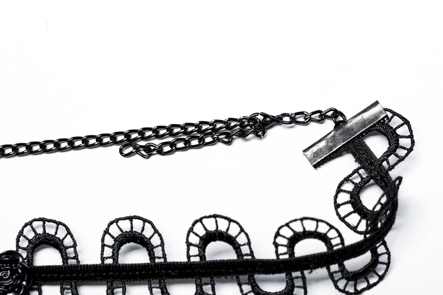 Dark floral snake lace choker necklace with adjustable chain and black lace detailing for gothic style.