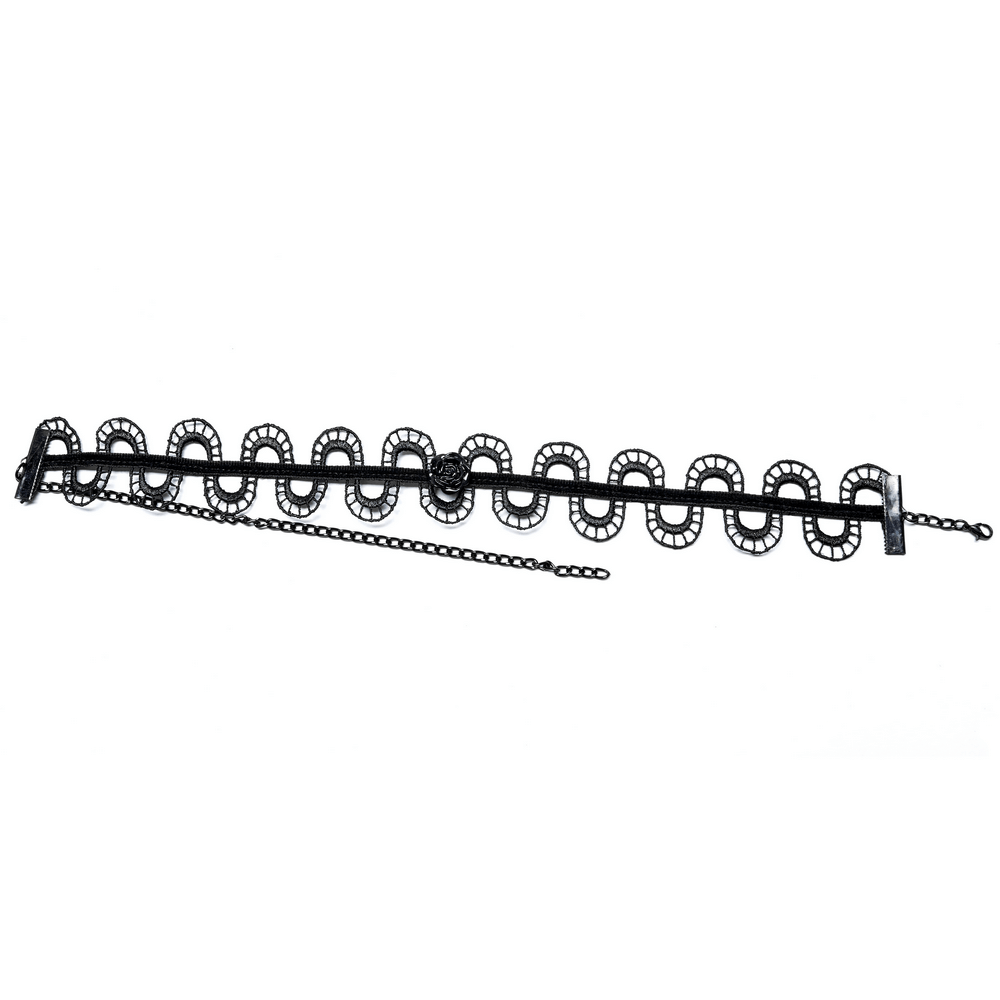 Dark floral snake lace choker necklace featuring an adjustable black lace design with sleek serpent motifs.