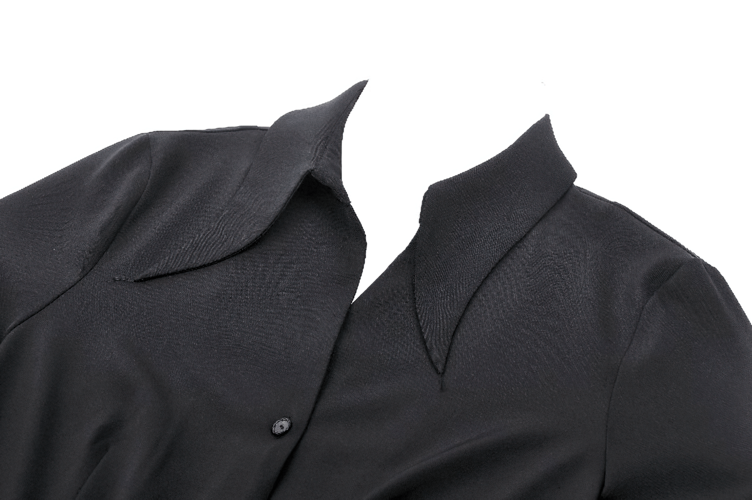 Elegant black blouse with pointed collar, perfect for gothic and vintage styles.