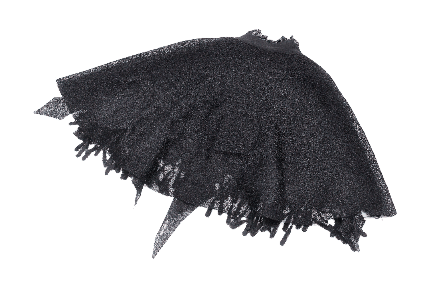 Gothic fringed cape in black lace with intricate tassels, perfect for women's costume parties and elegant themed events.