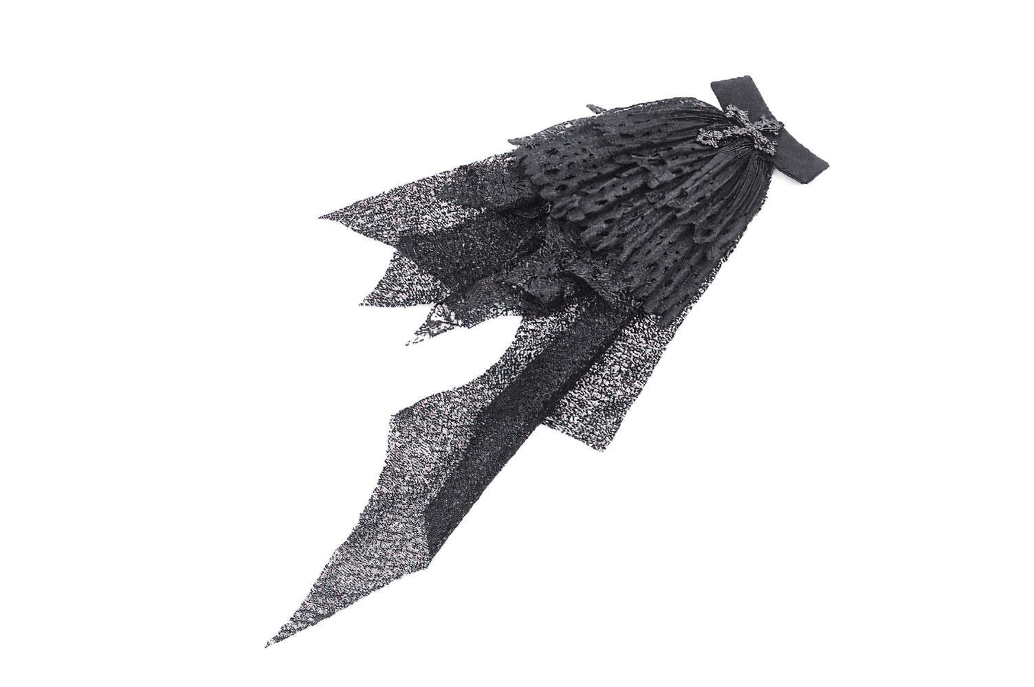 Dark Goth fringed cape with lace details, perfect for costume parties and themed events.